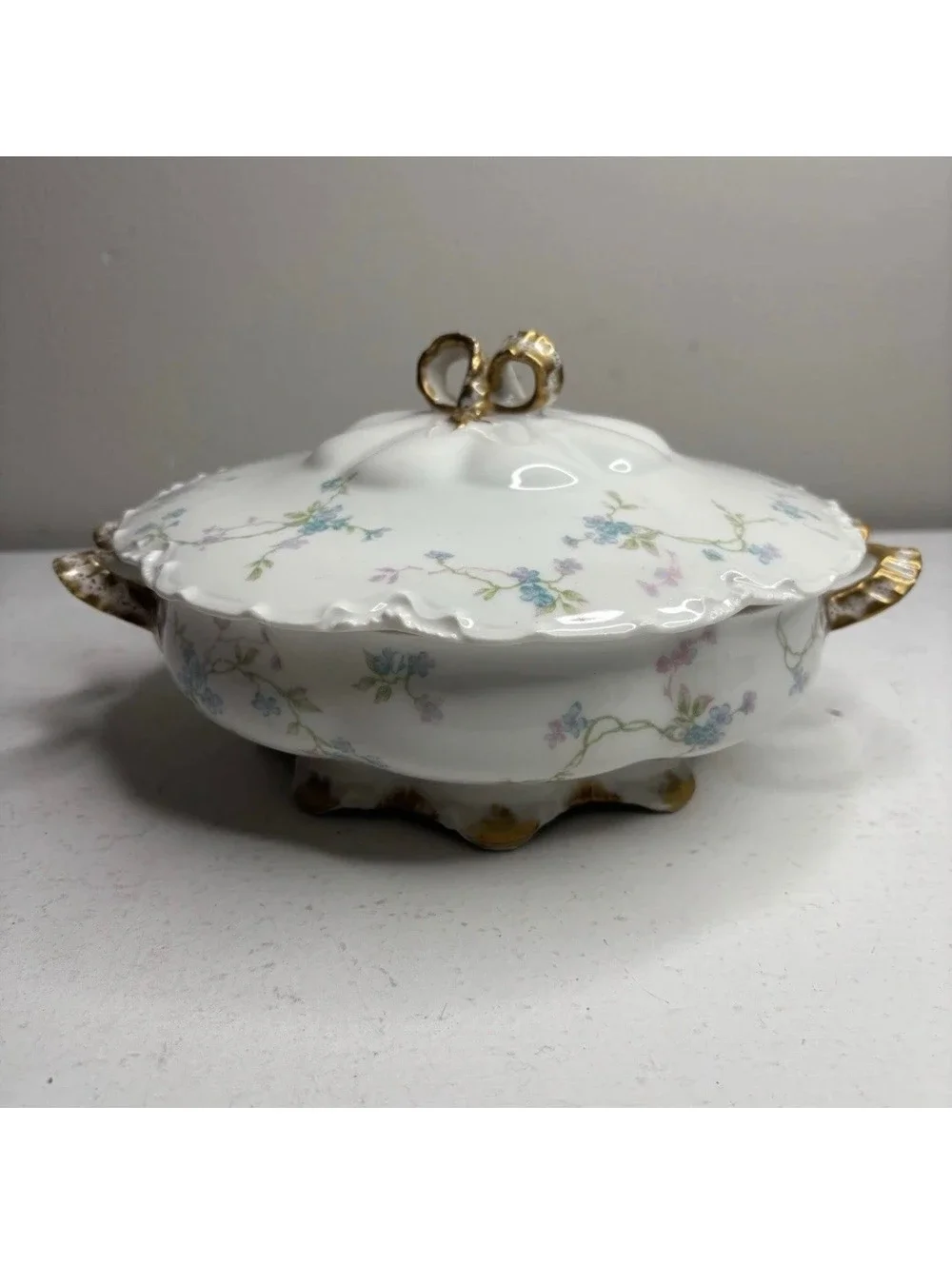 Antique Haviland Limoges Schleiger 441b Blue Floral Covered Vegetable Tureen